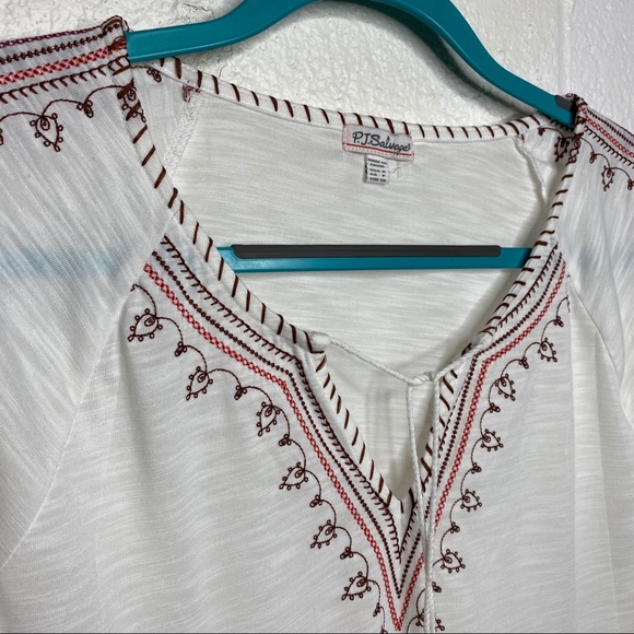 PJ Salvage Boho Embroidered Fringe Tie Pajama Top - Picture 3 of 8